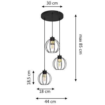 Pakabinamas sietynas STARLIGHT 3xE27/15W/230V juodas/aukso