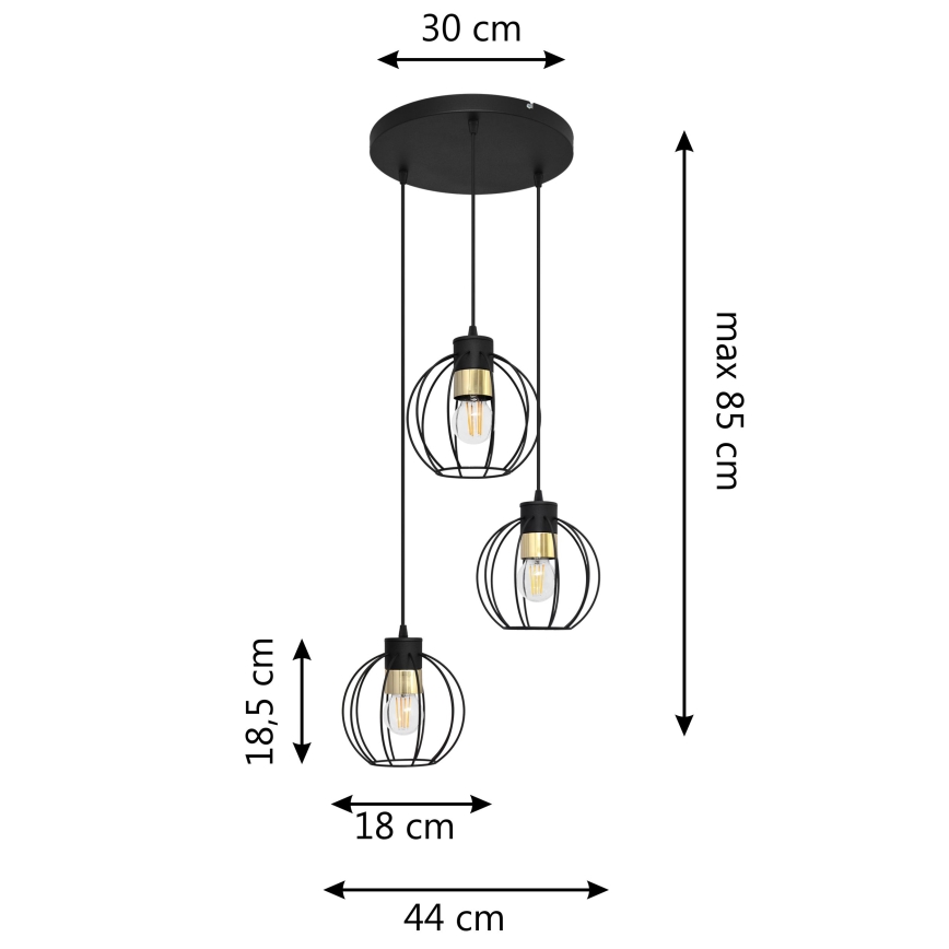 Pakabinamas sietynas STARLIGHT 3xE27/15W/230V juodas/aukso