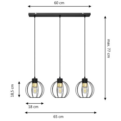 Pakabinamas sietynas STARLIGHT 3xE27/15W/230V juodas/aukso