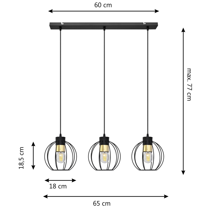 Pakabinamas sietynas STARLIGHT 3xE27/15W/230V juodas/aukso