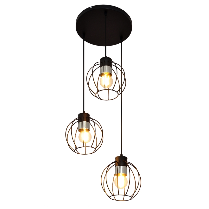 Pakabinamas sietynas STARLIGHT 3xE27/15W/230V juodas/sidabras
