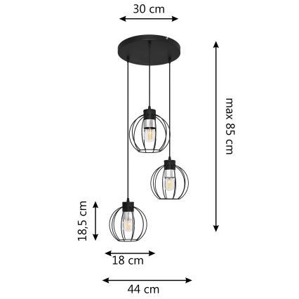 Pakabinamas sietynas STARLIGHT 3xE27/15W/230V juodas/sidabras