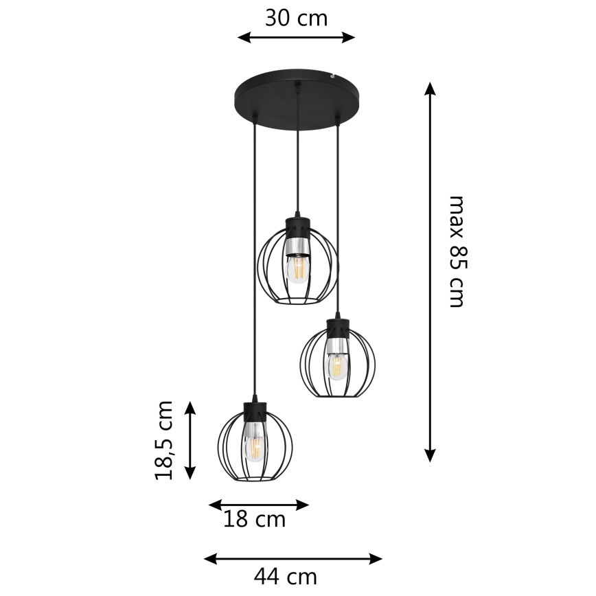 Pakabinamas sietynas STARLIGHT 3xE27/15W/230V juodas/sidabras
