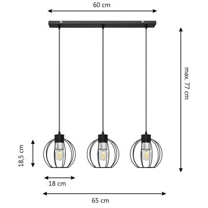 Pakabinamas sietynas STARLIGHT 3xE27/15W/230V juodas/sidabras