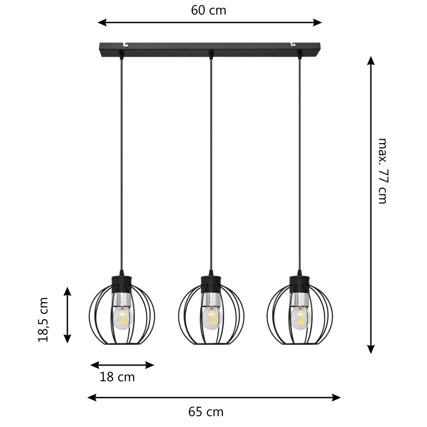 Pakabinamas sietynas STARLIGHT 3xE27/15W/230V juodas/sidabras
