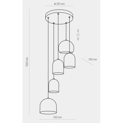 Pakabinamas sietynas TEMPRE 5xE27/15W/230V balta/pilka/juoda