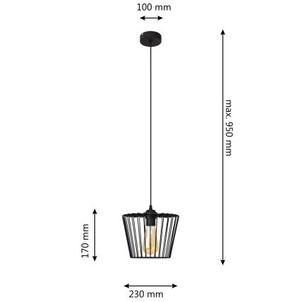 Pakabinamas sietynas TORRI 1xE27/15W/230V diametras 23 cm juoda