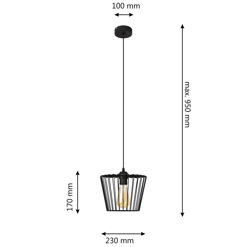 Pakabinamas sietynas TORRI 1xE27/15W/230V diametras 23 cm juoda