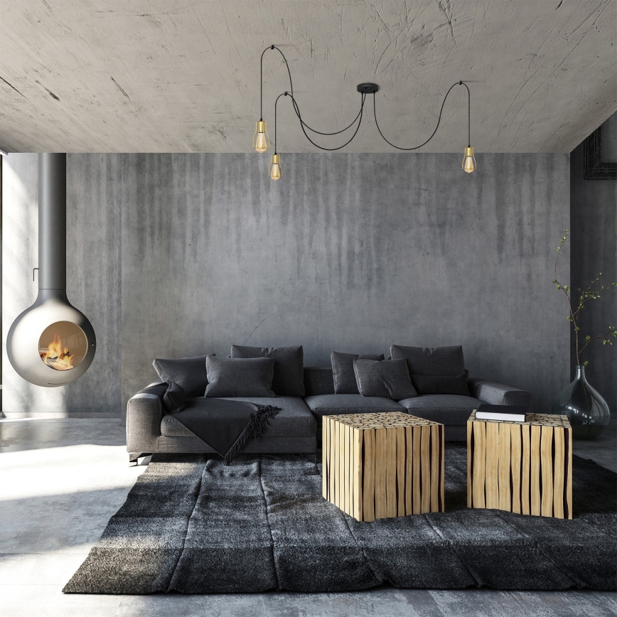 Pakabinamas sietynas TUBE 3xE27/10W/230V voras juoda/auksas