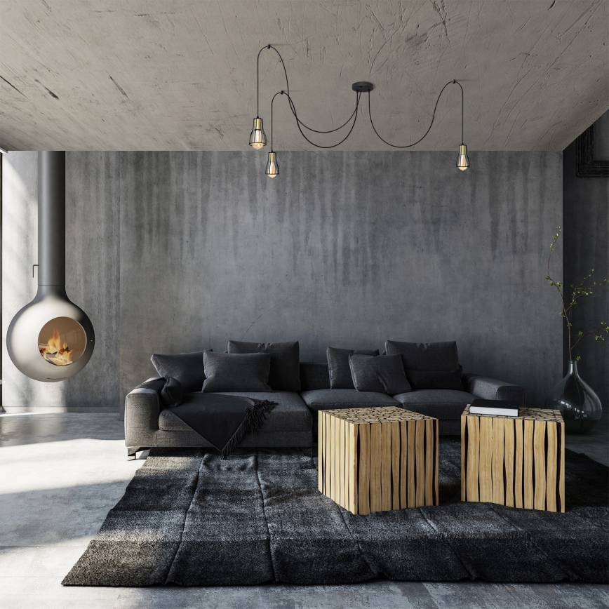 Pakabinamas sietynas TUBE 3xE27/10W/230V voras juoda/auksas