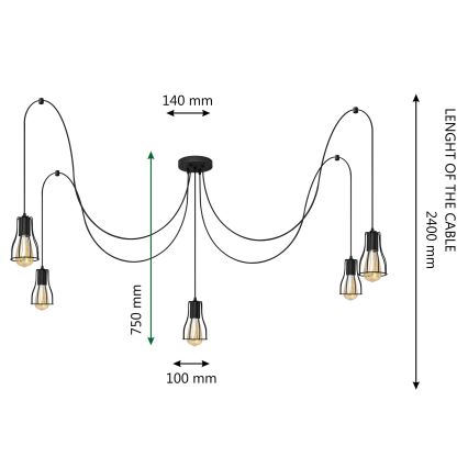 Pakabinamas sietynas TUBE LONG 5xE27/10W/230V juoda