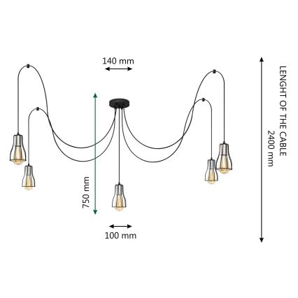 Pakabinamas sietynas TUBE LONG 5xE27/15W/230V juoda/blizgus chromas