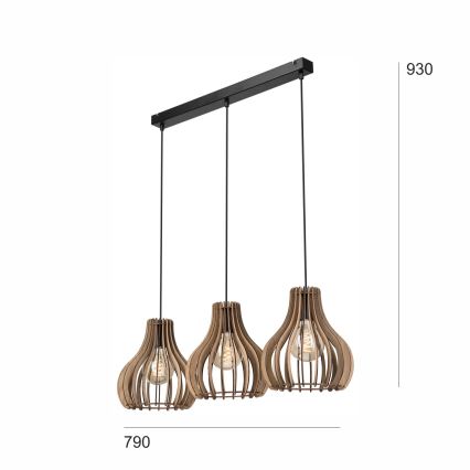 Pakabinamas sietynas TUCCI 3xE27/15W/230V ąžuolas/juoda