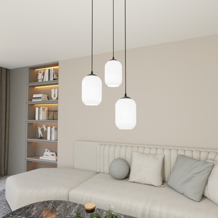Pakabinamas sietynas VERDI 3xE27/15W/230V diametras 30 cm juoda/balta