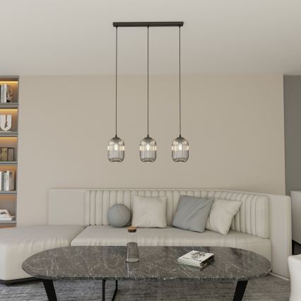 Pakabinamas sietynas VERDI 3xE27/15W/230V juoda/pilka