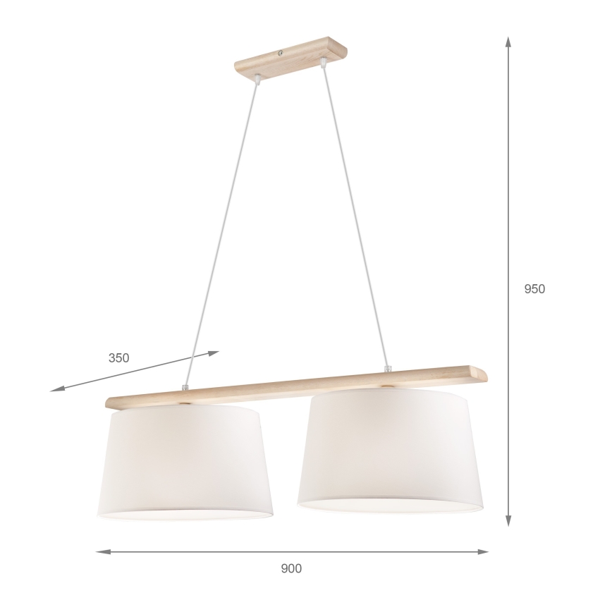 Pakabinamas šviestuvas AIDA ant laido, 2xE27/60W/230V, skersmuo 35 cm, ąžuolas/balta