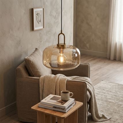 Pakabinamas šviestuvas AMAYA ant laido 1xE27/15W/230V, auksinis/rūkytos smėlio spalvos