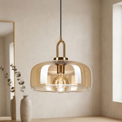 Pakabinamas šviestuvas AMAYA ant laido 1xE27/15W/230V, auksinis/rūkytos smėlio spalvos
