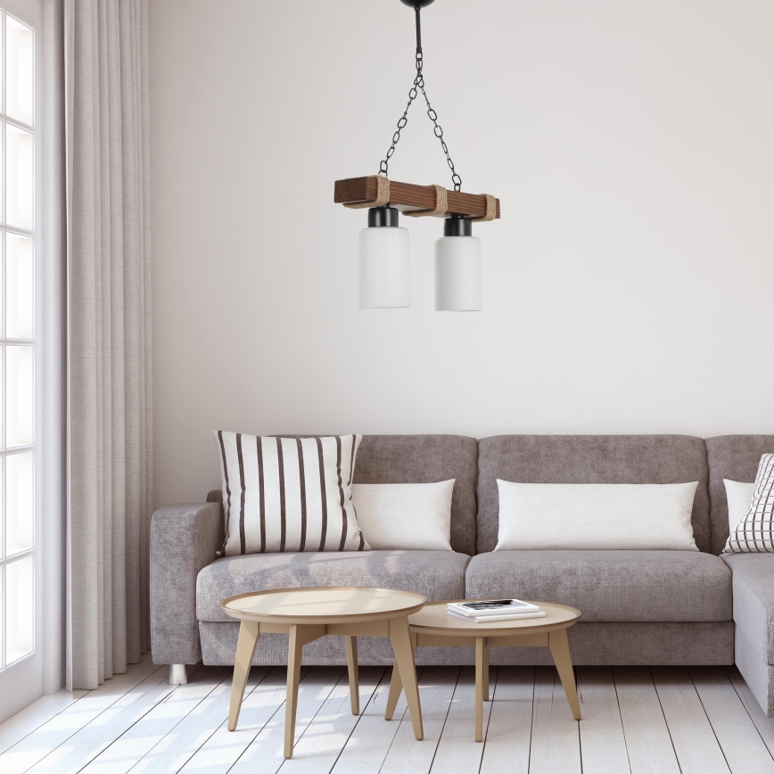 Pakabinamas šviestuvas ant grandinės JASMIN 2xE27/40W/230V rudas/baltas