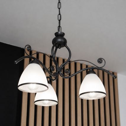 Pakabinamas šviestuvas ant grandinės RETRO 3xE27/60W/230V juoda/balta
