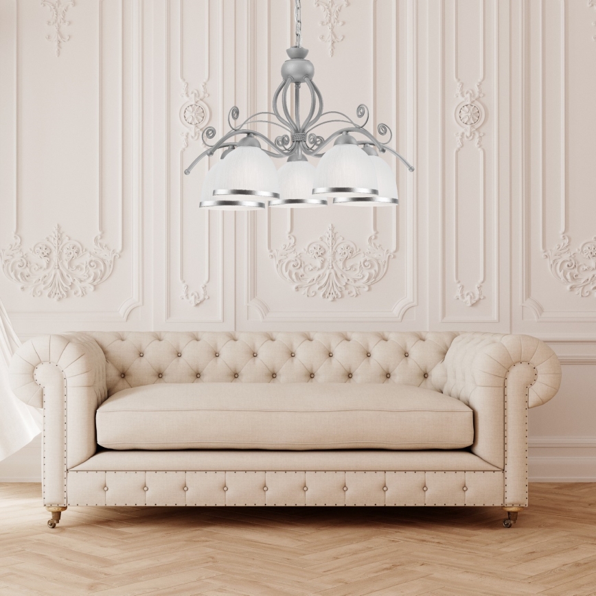 Pakabinamas šviestuvas ant grandinės RETRO II 5xE27/60W/230V sidabrinis