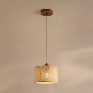 Pakabinamas šviestuvas ant laido AIDA 1xE27/15W/230V, skersmuo 25 cm, ąžuolas/rafija