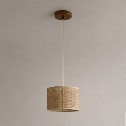 Pakabinamas šviestuvas ant laido AIDA 1xE27/15W/230V, skersmuo 25 cm, ąžuolas/rafija