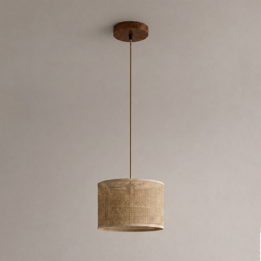 Pakabinamas šviestuvas ant laido AIDA 1xE27/15W/230V, skersmuo 25 cm, ąžuolas/rafija