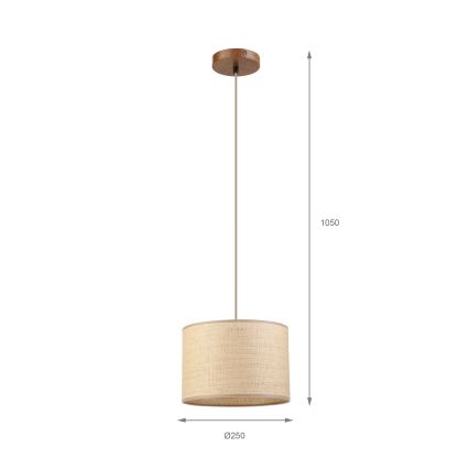 Pakabinamas šviestuvas ant laido AIDA 1xE27/15W/230V, skersmuo 25 cm, ąžuolas/rafija
