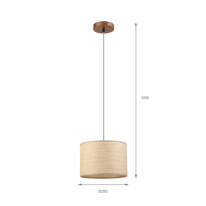 Pakabinamas šviestuvas ant laido AIDA 1xE27/15W/230V, skersmuo 25 cm, ąžuolas/rafija