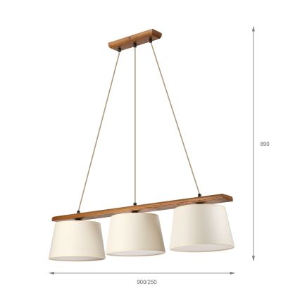 Pakabinamas šviestuvas ant laido AIDA 3xE27/15W/230V Ø 25 cm ąžuolas/kreminė