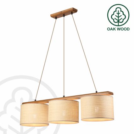 Pakabinamas šviestuvas ant laido AIDA 3xE27/15W/230V Ø 25 cm ąžuolas/rafija