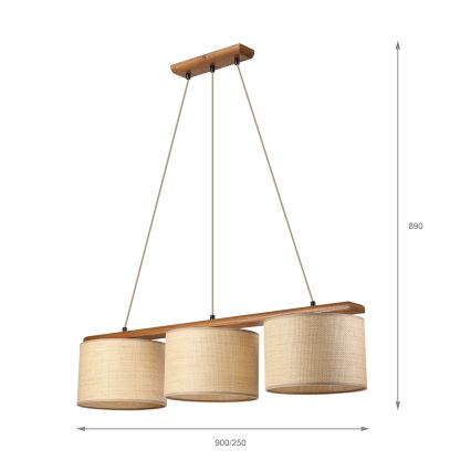 Pakabinamas šviestuvas ant laido AIDA 3xE27/15W/230V Ø 25 cm ąžuolas/rafija