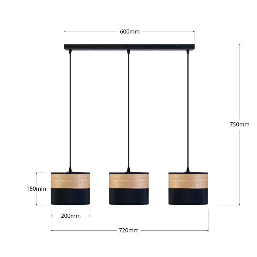 Pakabinamas šviestuvas ant laido ALBA 3xE27/15W/230V juoda/ruda