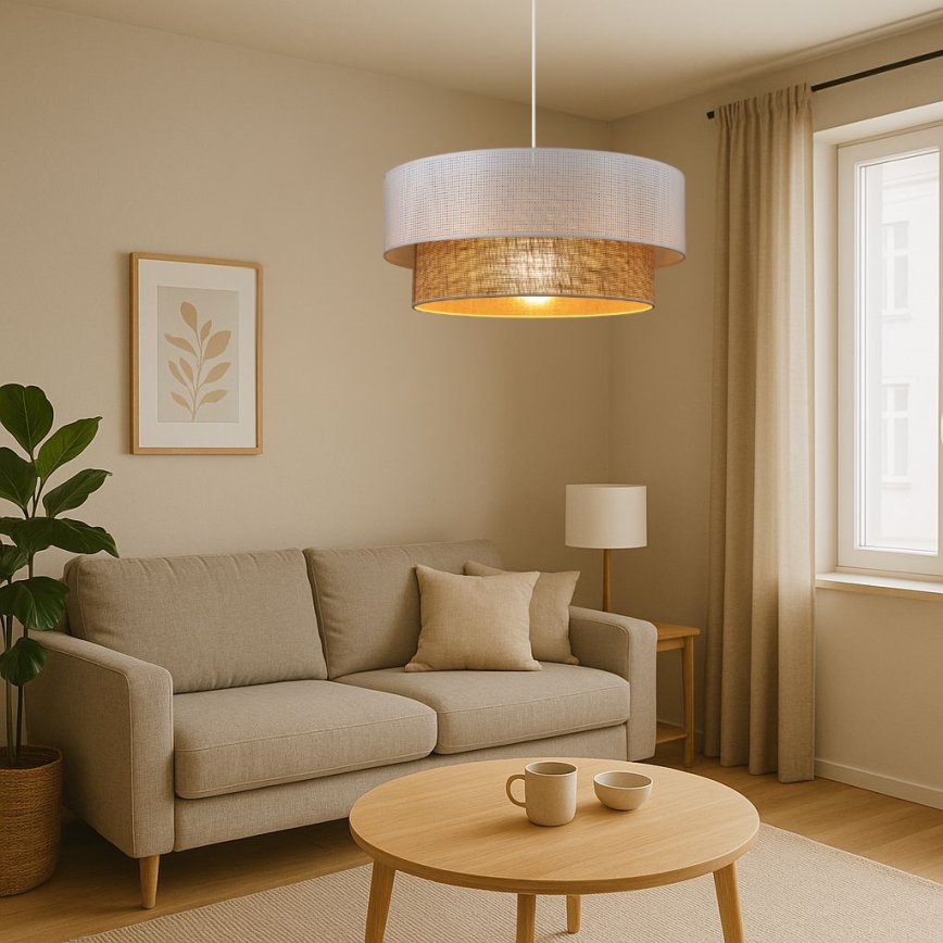 Pakabinamas šviestuvas ant laido BORHO 1xE27/60W/230V, skersmuo 40 cm, balta/džiutas