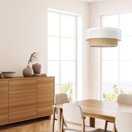 Pakabinamas šviestuvas ant laido BORHO 1xE27/60W/230V, skersmuo 40 cm, balta/džiutas