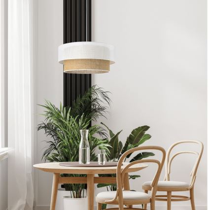 Pakabinamas šviestuvas ant laido BORHO 1xE27/60W/230V, skersmuo 40 cm, balta/džiutas