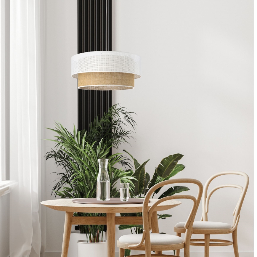 Pakabinamas šviestuvas ant laido BORHO 1xE27/60W/230V, skersmuo 40 cm, balta/džiutas