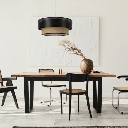 Pakabinamas šviestuvas ant laido BORHO 1xE27/60W/230V Ø 40 cm juodas/džiutas