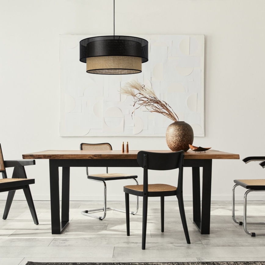 Pakabinamas šviestuvas ant laido BORHO 1xE27/60W/230V Ø 40 cm juodas/džiutas