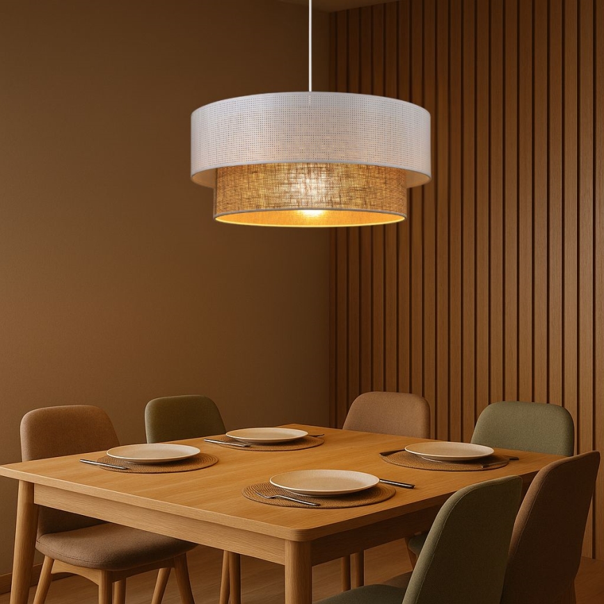 Pakabinamas šviestuvas ant laido BORHO 1xE27/60W/230V Ø 50 cm balta/džutas