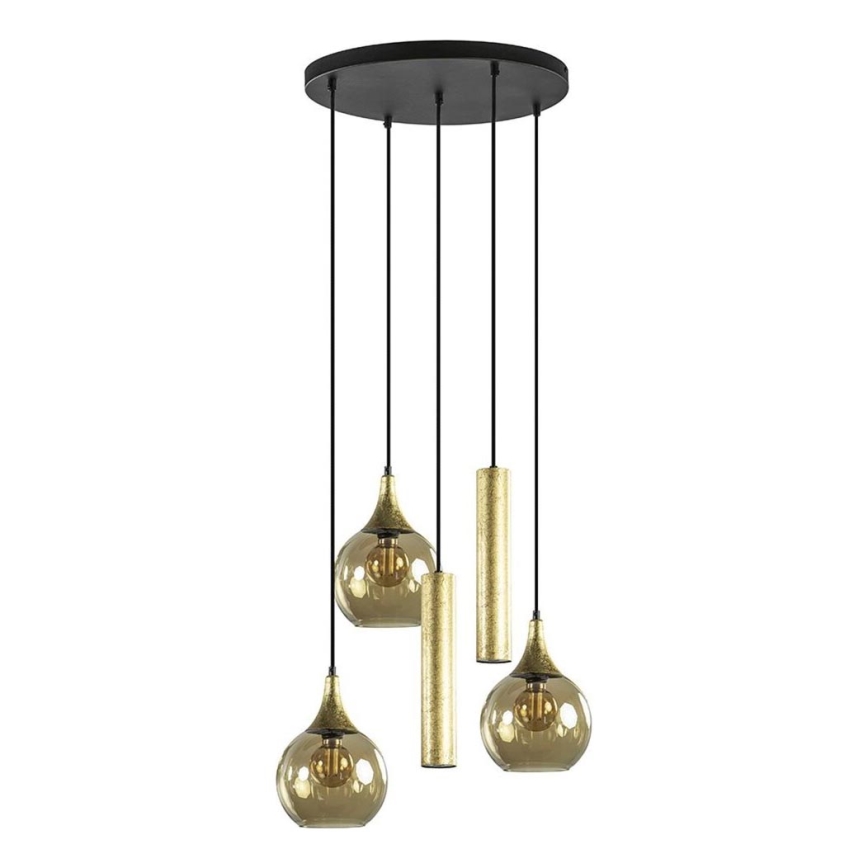 Pakabinamas šviestuvas ant laido CALYPSO 2xGU10/60W/230V + 3xE27/60W juoda/auksinė