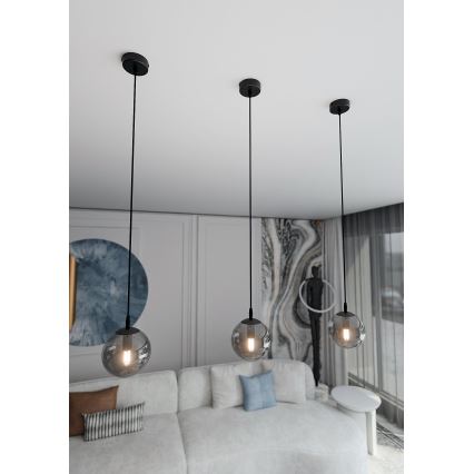 Pakabinamas šviestuvas ant laido COSMO 1xE14/10W/230V Ø 14 cm juoda/dūminė juoda