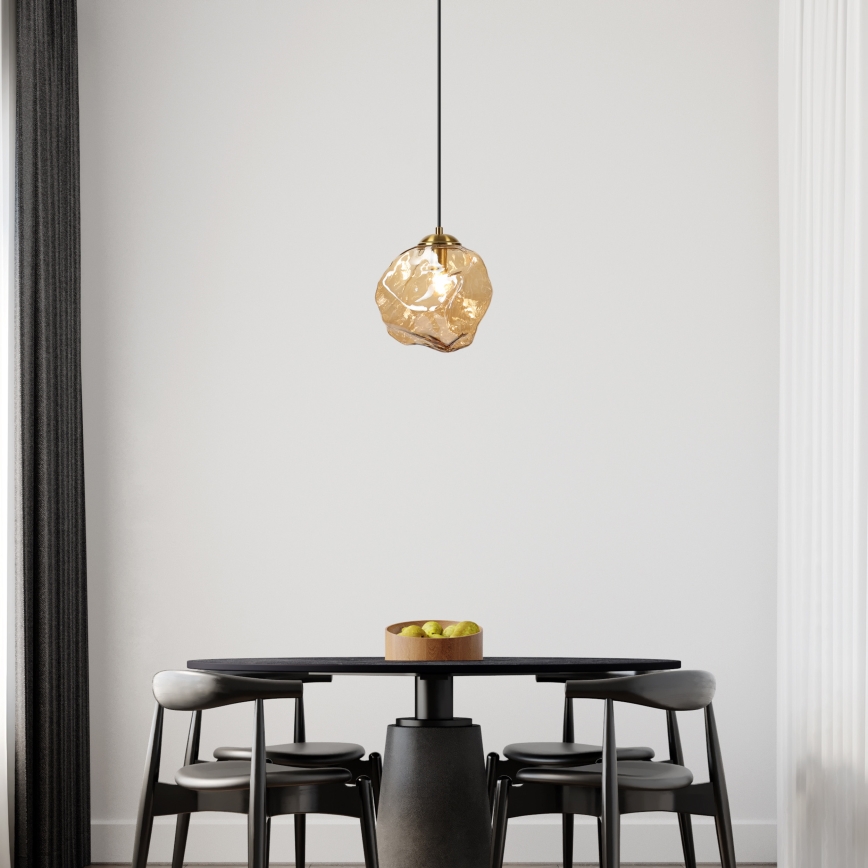 Pakabinamas šviestuvas ant laido CRISTAL 1xE14/15W/230V žalvaris/dūminė smėlinė
