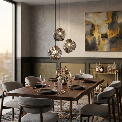 Pakabinamas šviestuvas ant laido CRISTAL 3xE14/15W/230V žalvario spalvos/dūminė juoda