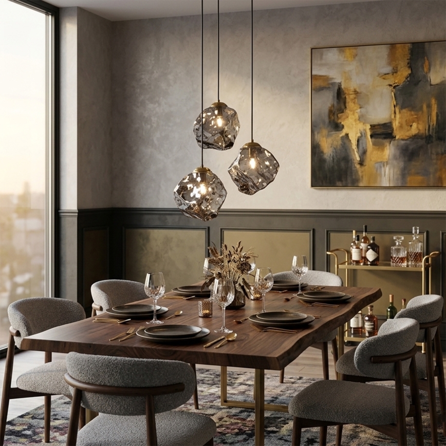 Pakabinamas šviestuvas ant laido CRISTAL 3xE14/15W/230V žalvario spalvos/dūminė juoda