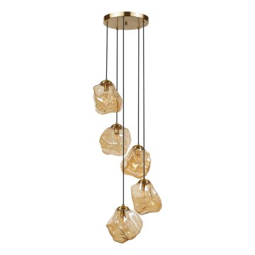 Pakabinamas šviestuvas ant laido CRISTAL 5xE14/15W/230V žalvaris/dūminė smėlio spalva