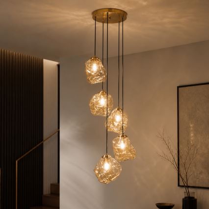 Pakabinamas šviestuvas ant laido CRISTAL 5xE14/15W/230V žalvaris/dūminė smėlio spalva