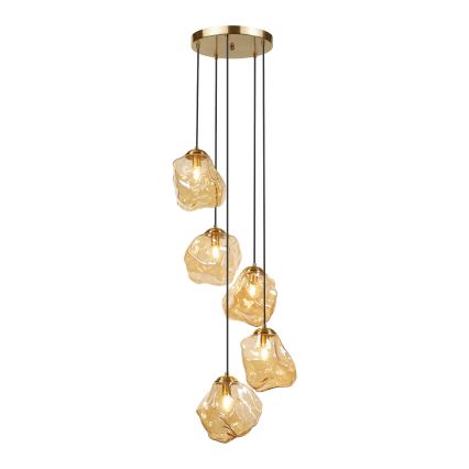 Pakabinamas šviestuvas ant laido CRISTAL 5xE14/15W/230V žalvaris/dūminė smėlio spalva