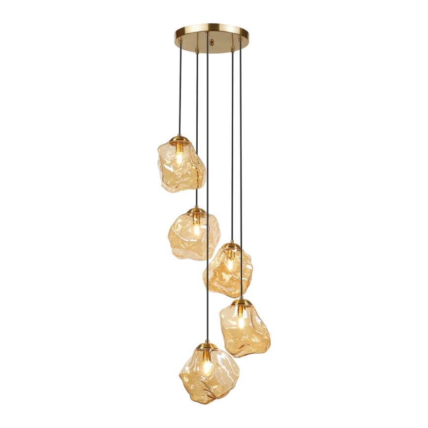 Pakabinamas šviestuvas ant laido CRISTAL 5xE14/15W/230V žalvaris/dūminė smėlio spalva